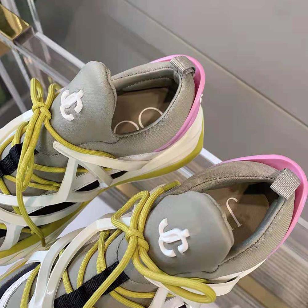 Jimmy Choo Women Cosmos/F Marl Grey Lime and Pink Leather and Neoprene Low-Top Trainers - image 8