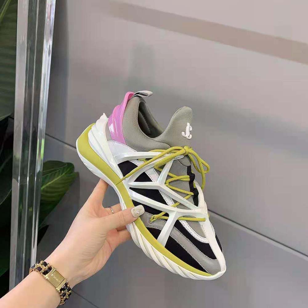 Jimmy Choo Women Cosmos/F Marl Grey Lime and Pink Leather and Neoprene Low-Top Trainers - image 5