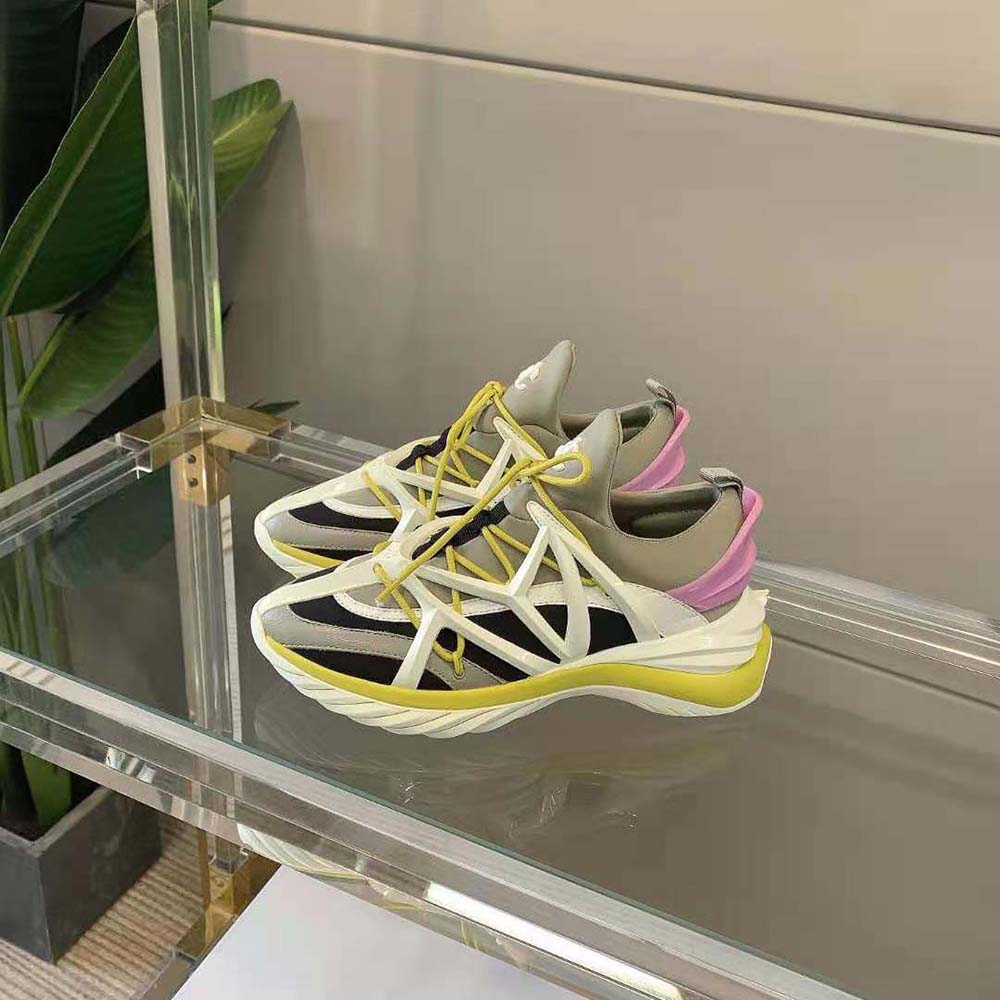 Jimmy Choo Women Cosmos/F Marl Grey Lime and Pink Leather and Neoprene Low-Top Trainers - image 4