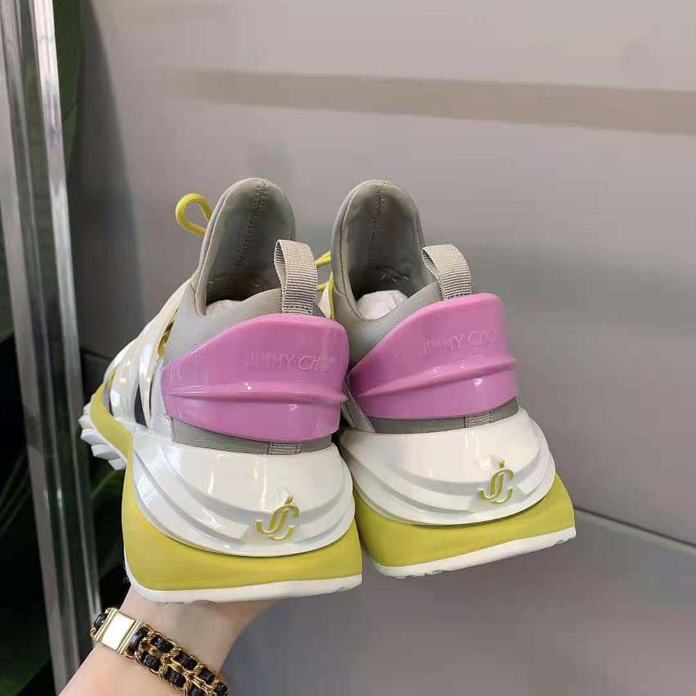 Jimmy Choo Women Cosmos/F Marl Grey Lime and Pink Leather and Neoprene Low-Top Trainers - image 9