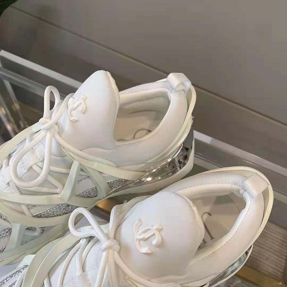 Jimmy Choo Women Cosmos/F White Neoprene and Leather Low-Top Trainers with Crystals - image 9