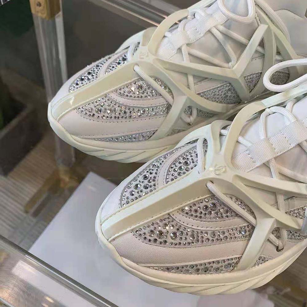 Jimmy Choo Women Cosmos/F White Neoprene and Leather Low-Top Trainers with Crystals - image 8