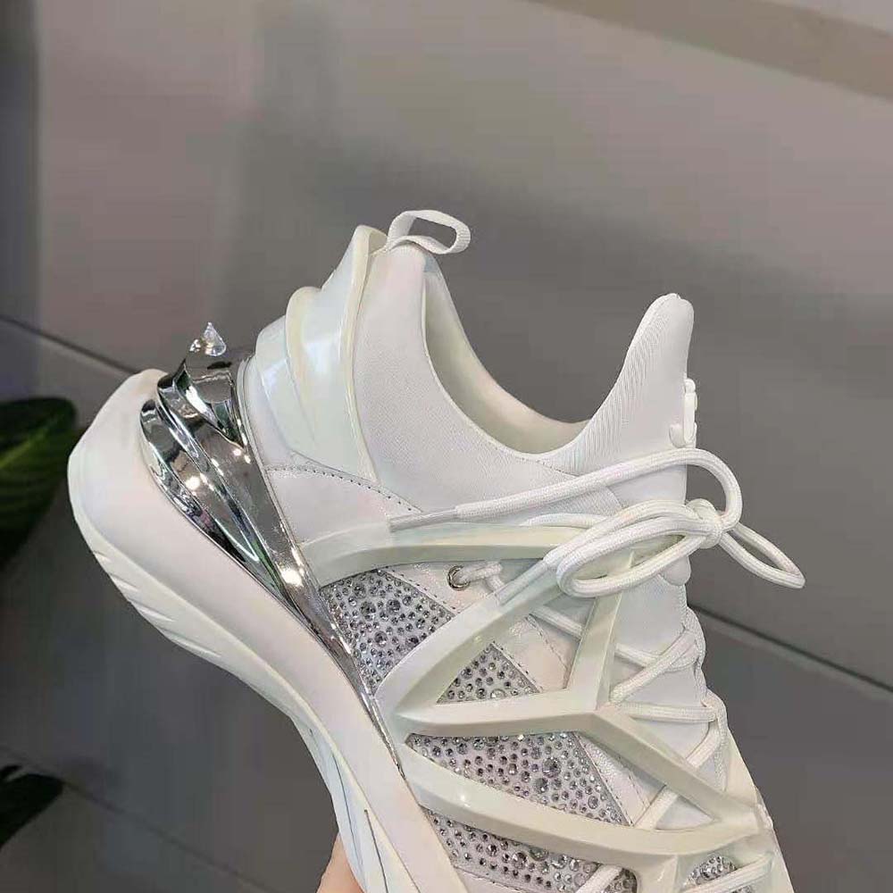 Jimmy Choo Women Cosmos/F White Neoprene and Leather Low-Top Trainers with Crystals - image 7