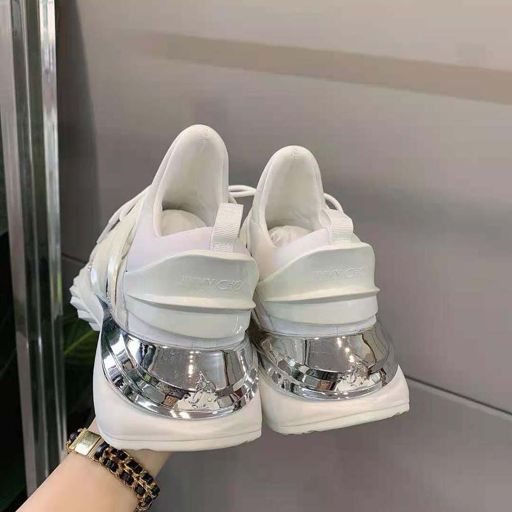 Jimmy Choo Women Cosmos/F White Neoprene and Leather Low-Top Trainers with Crystals - image 10