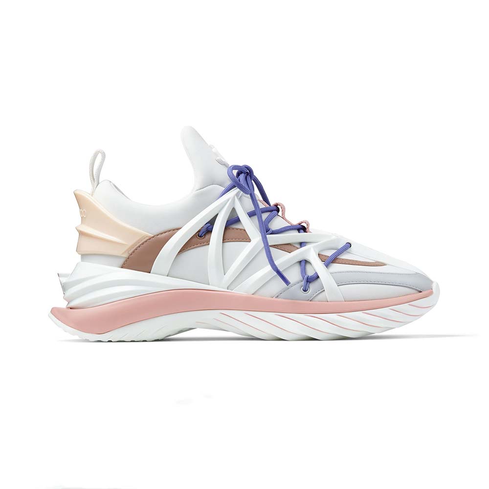 Side view of Jimmy Choo Women Cosmos/F white and ballet pink trainers