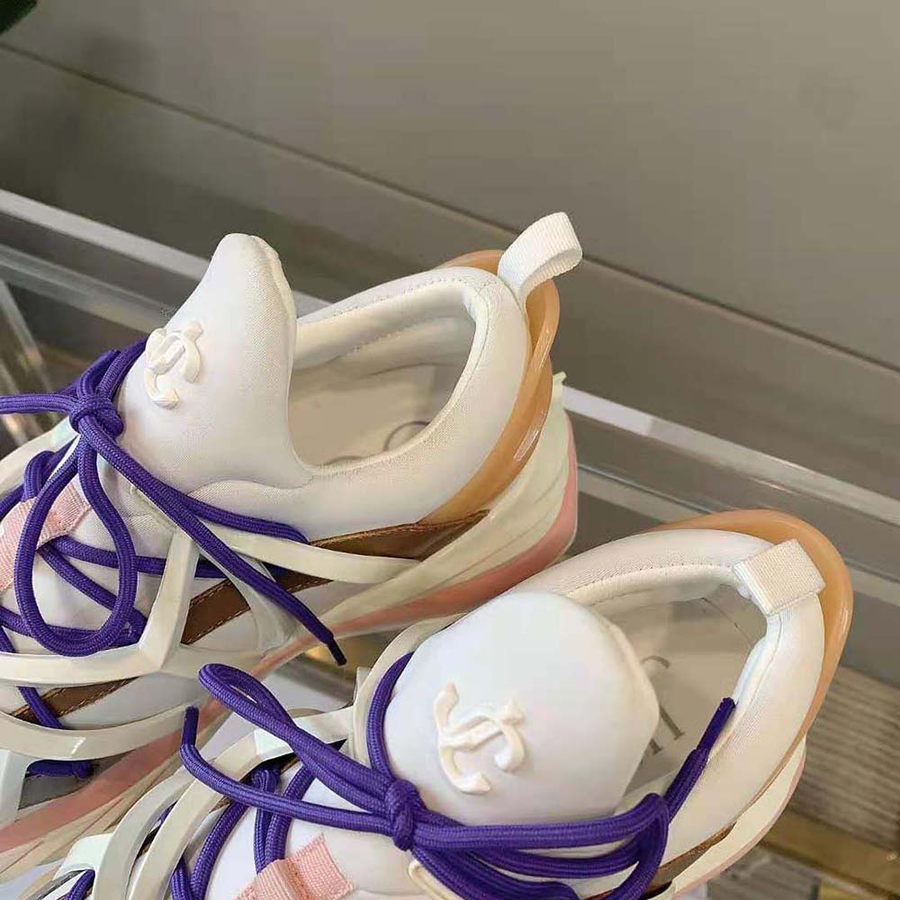 Jimmy Choo Women Cosmos/F White and Ballet Pink Leather and Neoprene Low-Top Trainers - image 7