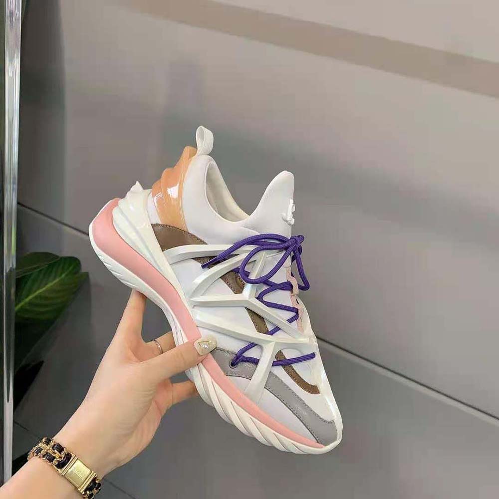 Jimmy Choo Women Cosmos/F White and Ballet Pink Leather and Neoprene Low-Top Trainers - image 5