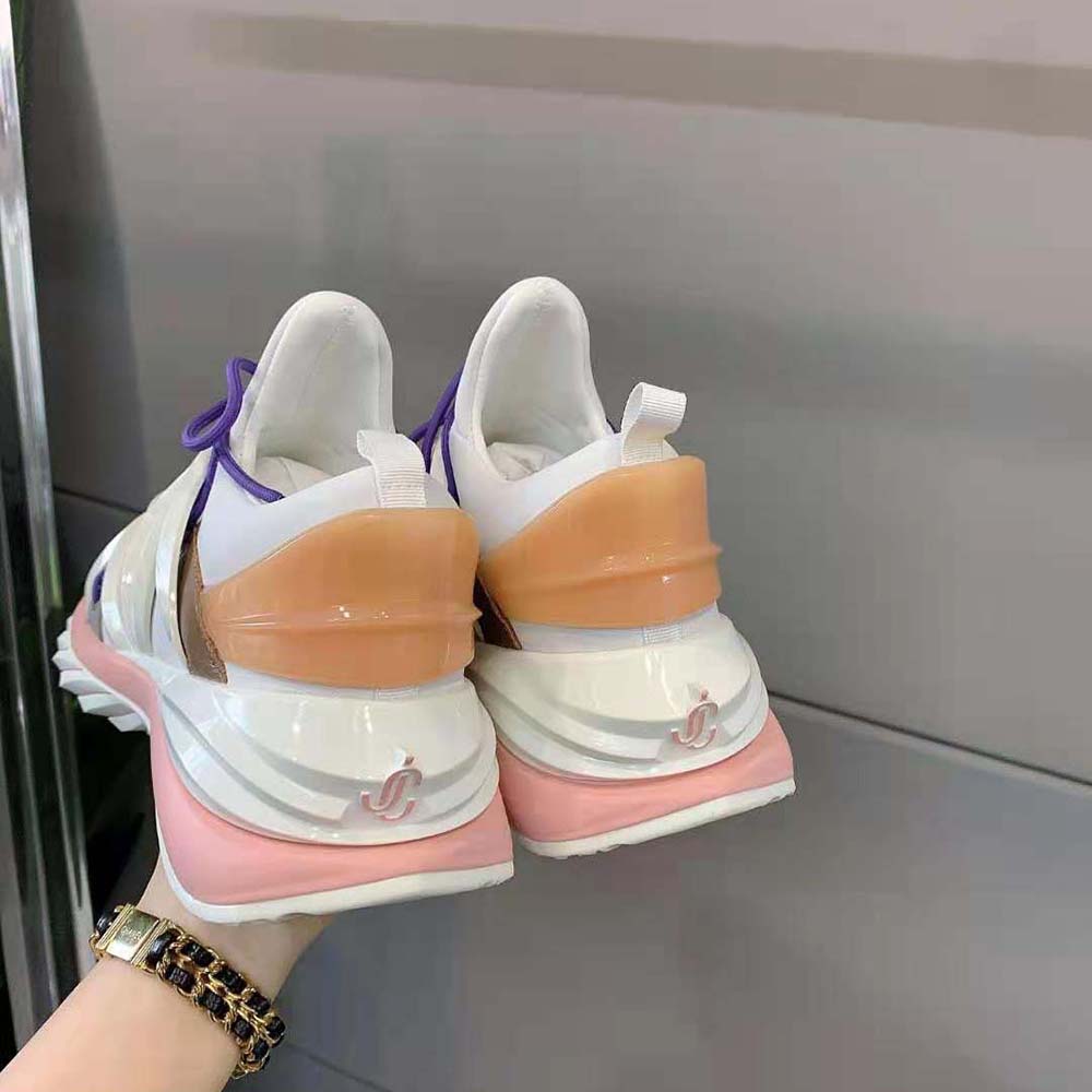Jimmy Choo Women Cosmos/F White and Ballet Pink Leather and Neoprene Low-Top Trainers - image 9