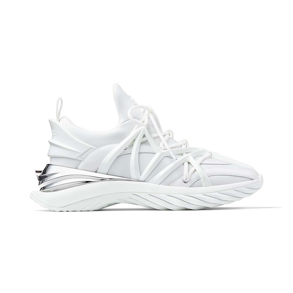 Jimmy Choo Women Cosmos/F trainers side view in white and silver