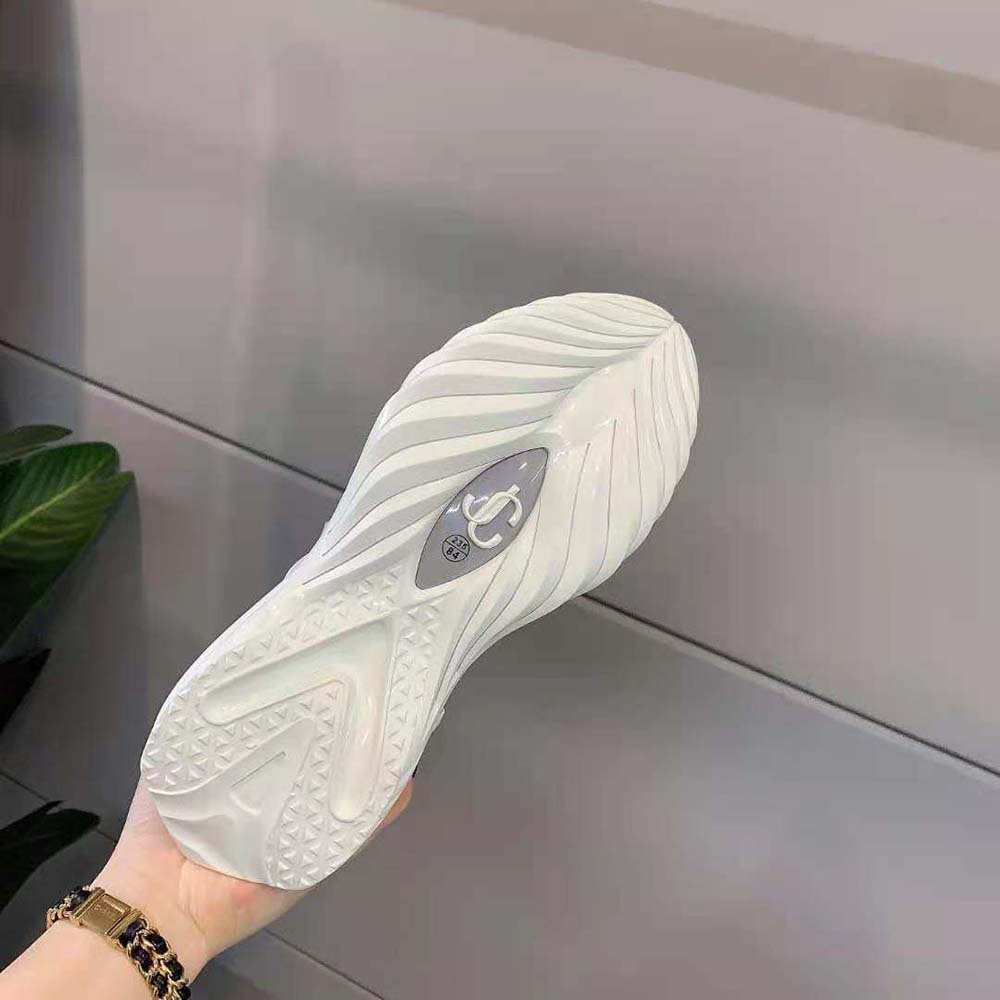 Jimmy Choo Women Cosmos/F White and Silver Leather and Neoprene Low-Top Trainers - image 10