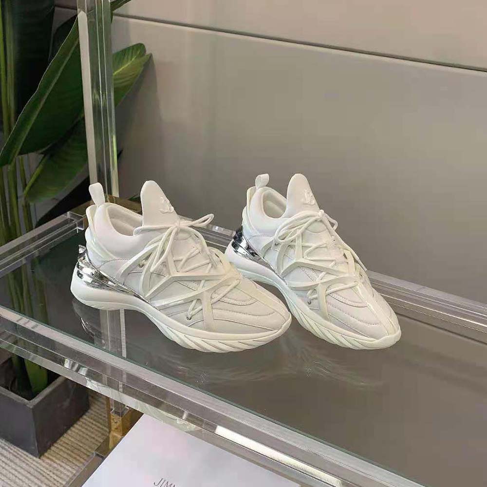 Top-down look at lace-up closure on Jimmy Choo Women Cosmos/F trainers