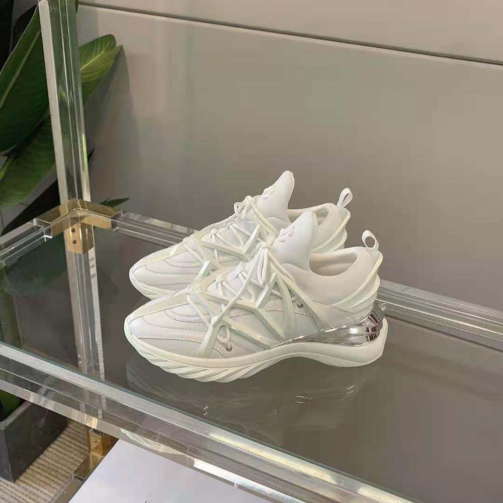 Jimmy Choo Women Cosmos/F White and Silver Leather and Neoprene Low-Top Trainers - image 4