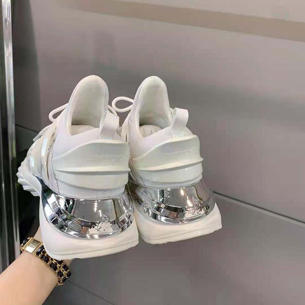 Jimmy Choo Women Cosmos/F White and Silver Leather and Neoprene Low-Top Trainers - image 9