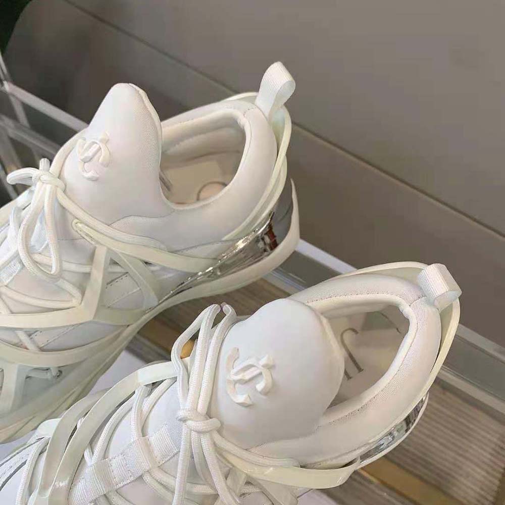 Jimmy Choo Women Cosmos/F White and Silver Leather and Neoprene Low-Top Trainers - image 6