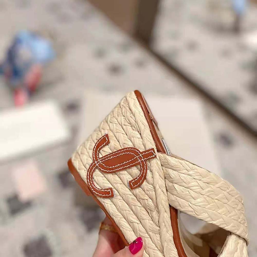 Jimmy Choo Women Dovina 100 Natural Raffia Wedge Mules with JC Monogram - image 9