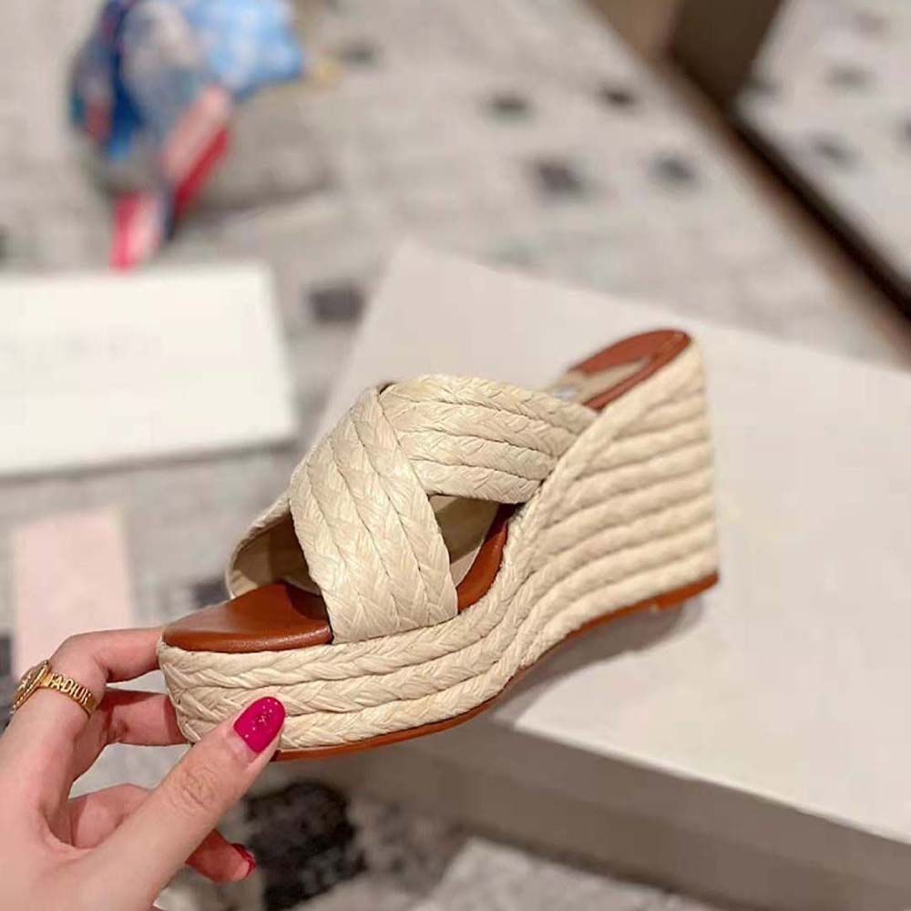 Jimmy Choo Women Dovina 100 Natural Raffia Wedge Mules with JC Monogram - image 8