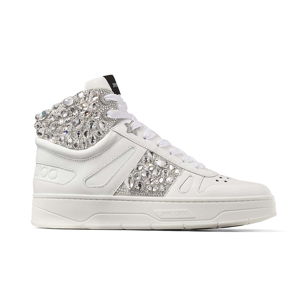 Side angle of Jimmy Choo Women Hawaii Hi Top/F White Nappa Leather High-Top Trainers