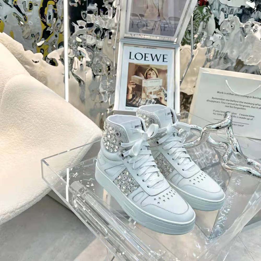 Close-up of silver hardware detail on Jimmy Choo Hawaii Hi Top/F trainers