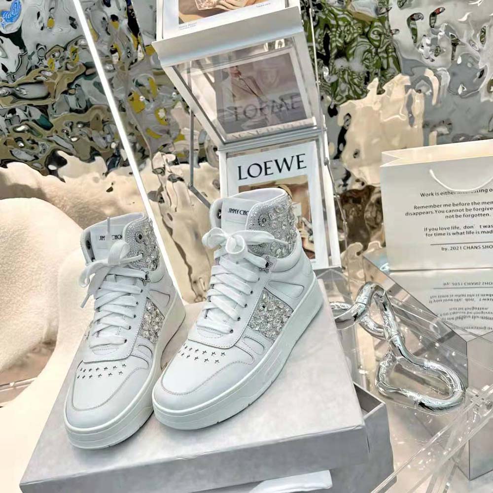 Jimmy Choo Women Hawaii Hi Top/F White Nappa Leather High-Top Trainers - image 4