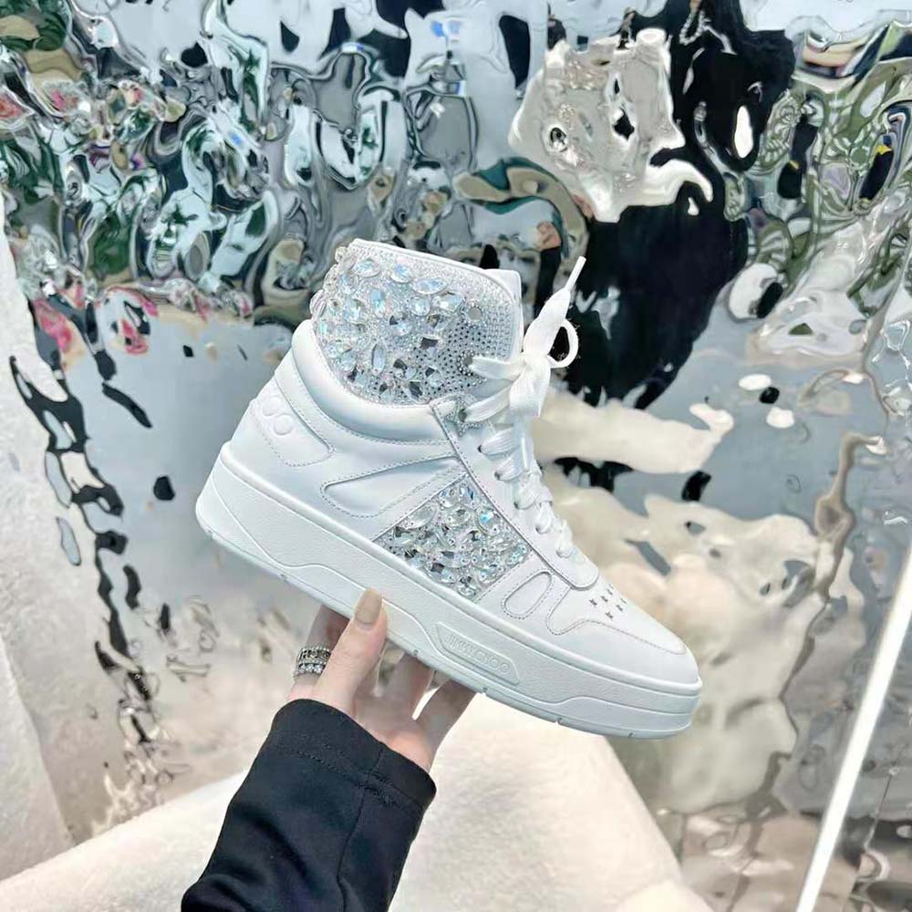 Jimmy Choo Women Hawaii Hi Top/F White Nappa Leather High-Top Trainers - image 7