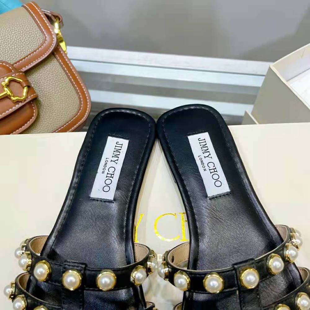 Jimmy Choo Women Hazal Flat Black Nappa Caged Flats with Pearl Studs - image 9