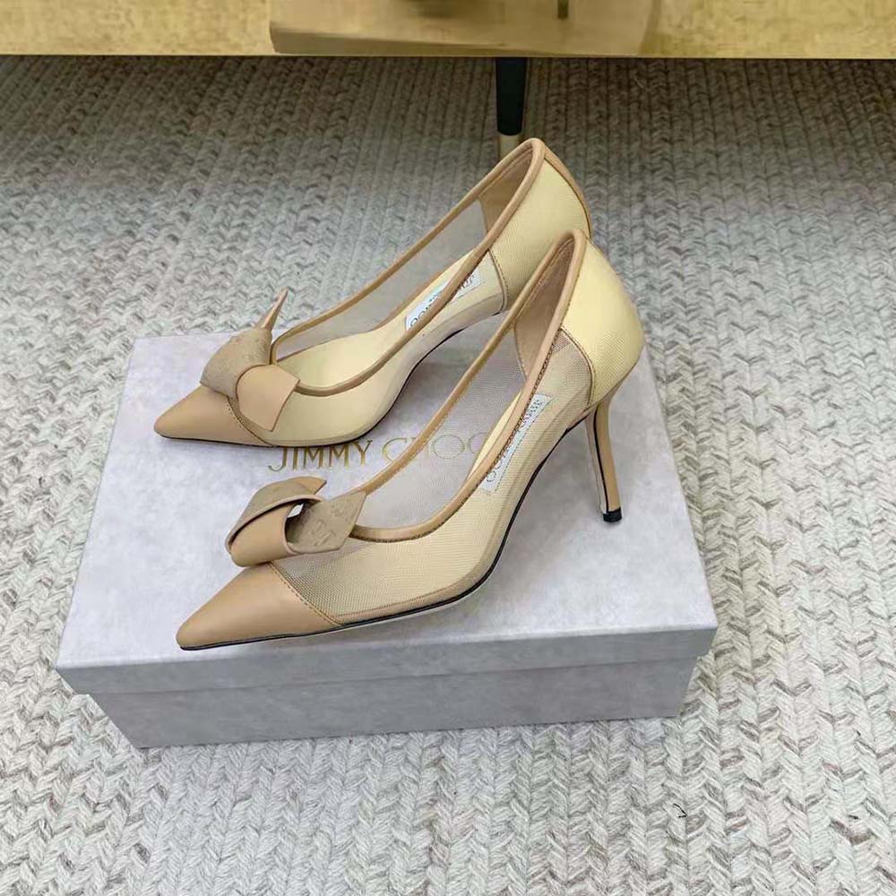 Jimmy Choo Women Lani 100 Caramel Mesh Pumps with JC Monogram Leather Bow - image 4