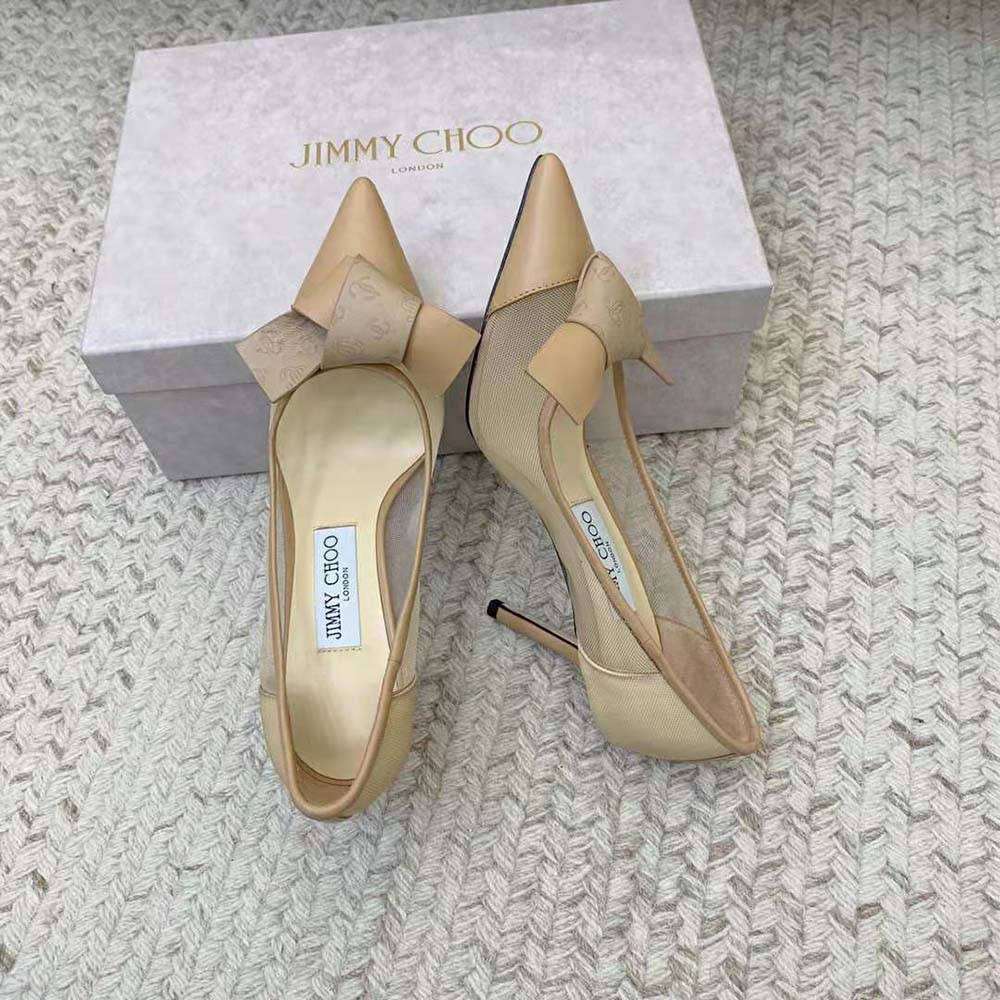 Jimmy Choo Women Lani 100 Caramel Mesh Pumps with JC Monogram Leather Bow - image 5