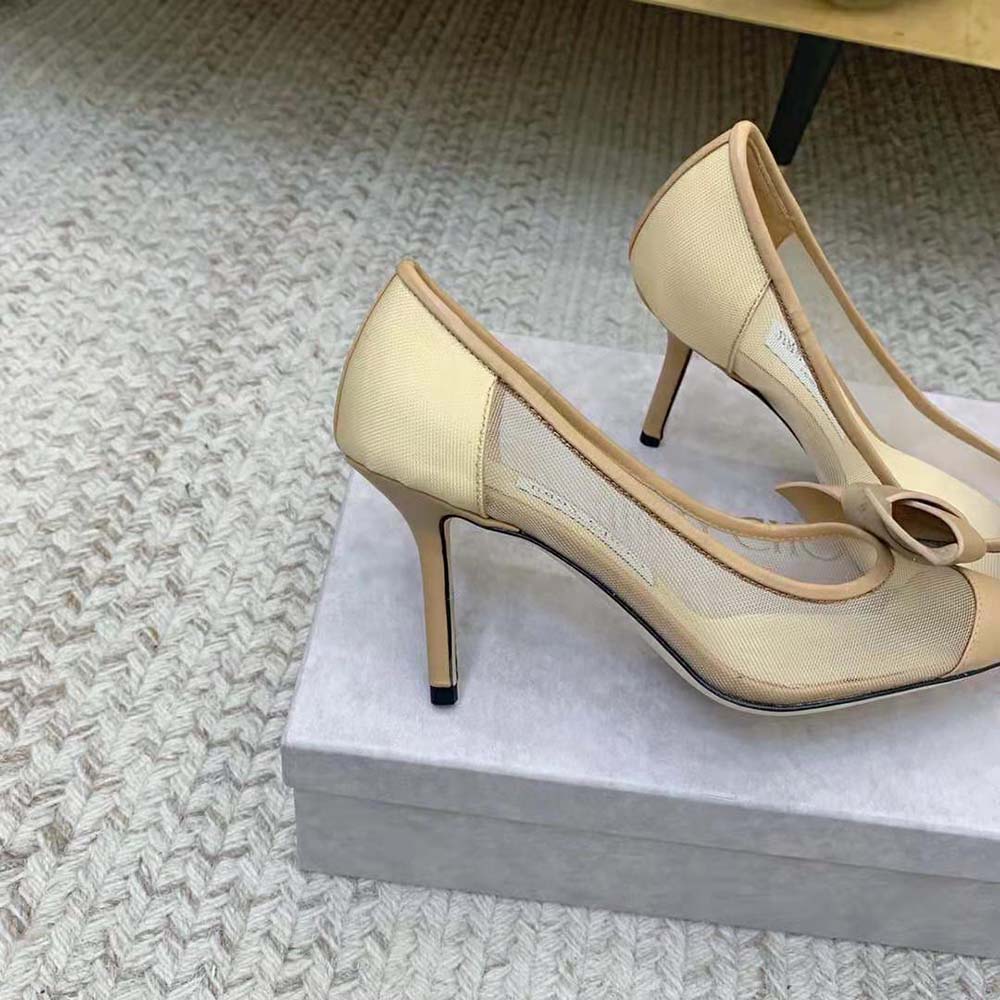 Jimmy Choo Women Lani 100 Caramel Mesh Pumps with JC Monogram Leather Bow - image 6
