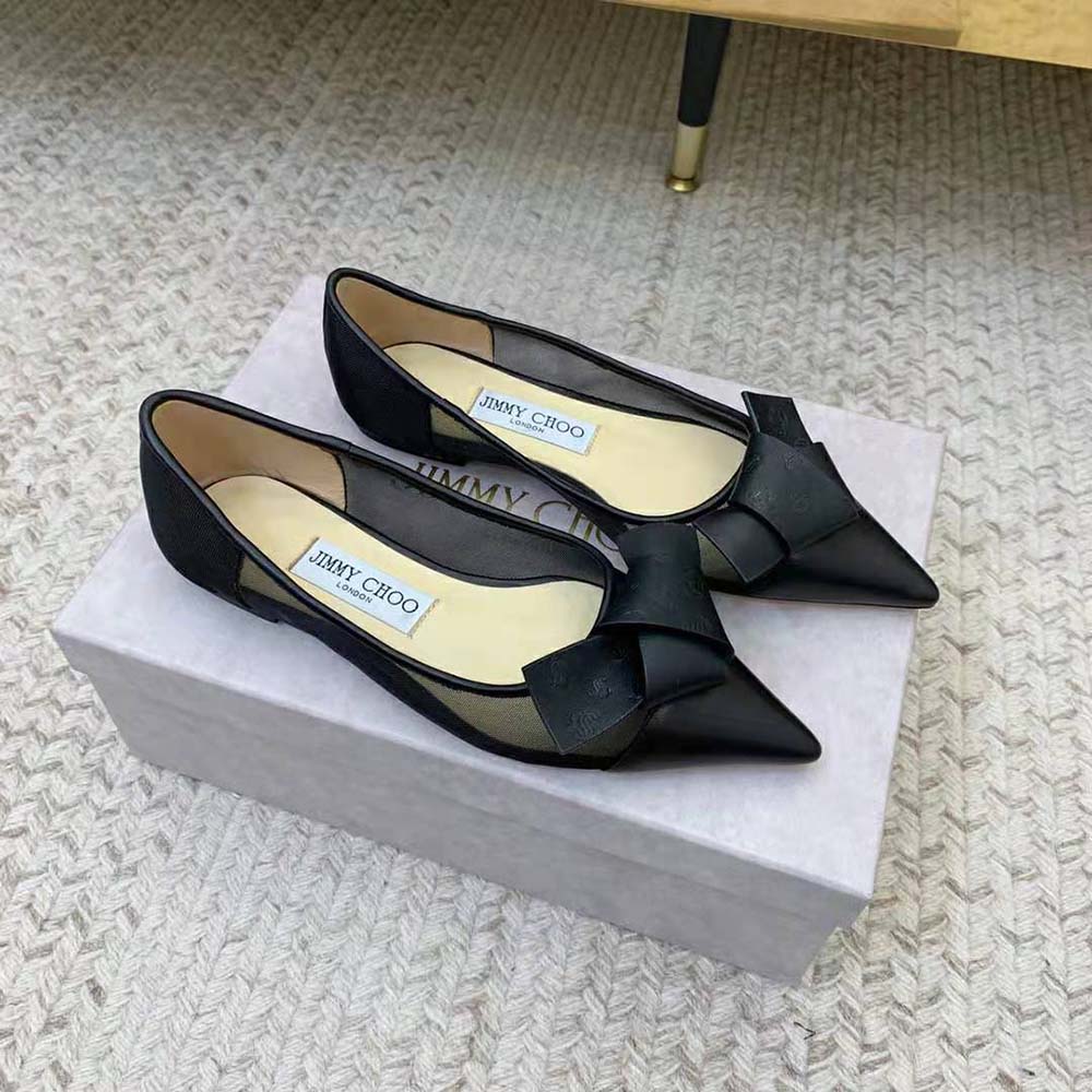 Top view showing black mesh upper on Jimmy Choo Women Lani Flat Flats
