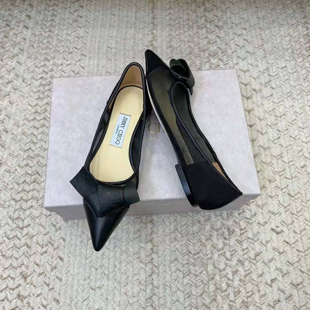 Jimmy Choo Women Lani Flat Black Mesh Flats with JC Monogram Leather Bow - image 4