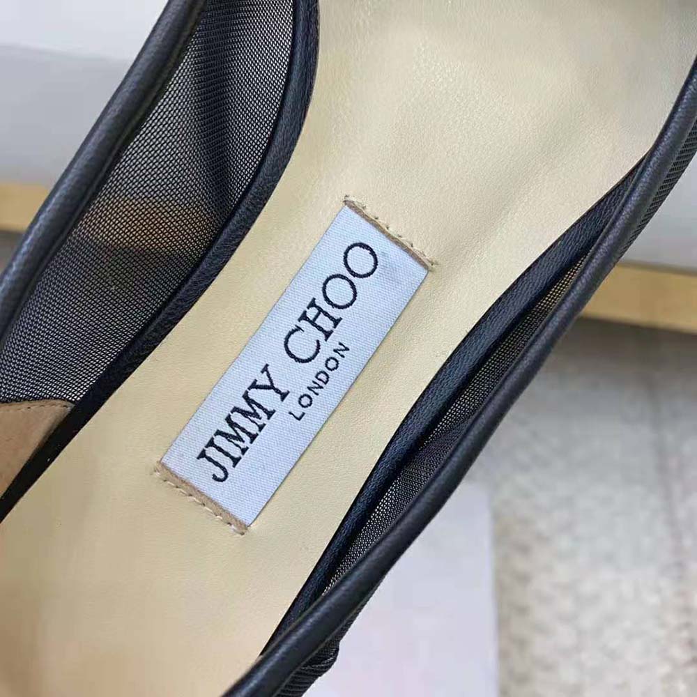 Jimmy Choo Women Lani Flat Black Mesh Flats with JC Monogram Leather Bow - image 8