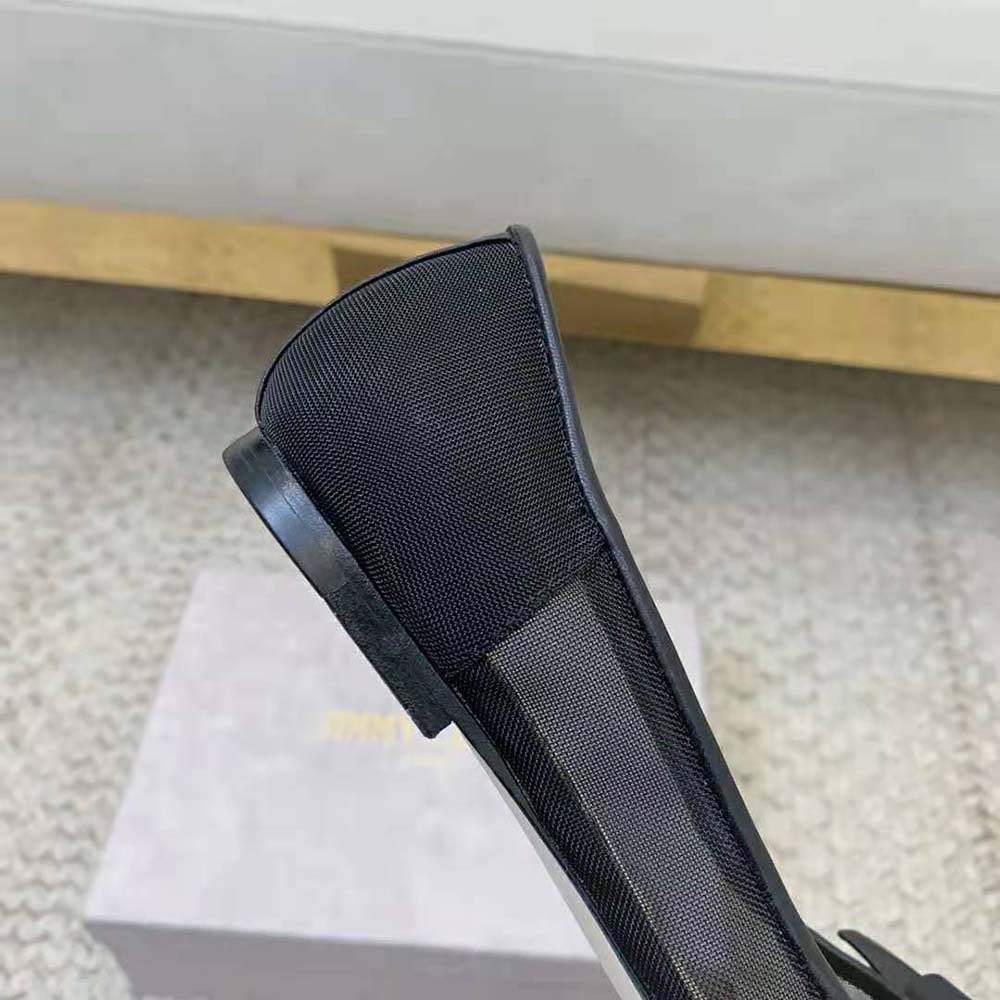 Jimmy Choo Women Lani Flat Black Mesh Flats with JC Monogram Leather Bow - image 7