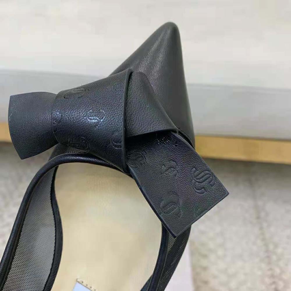 Jimmy Choo Women Lani Flat Black Mesh Flats with JC Monogram Leather Bow - image 6