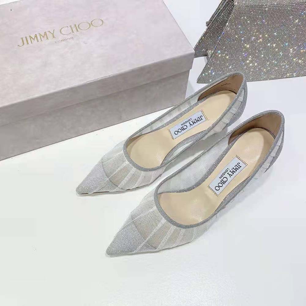 Jimmy Choo Women Love 65 Metallic Silver Glitter Fabric Pumps - image 4