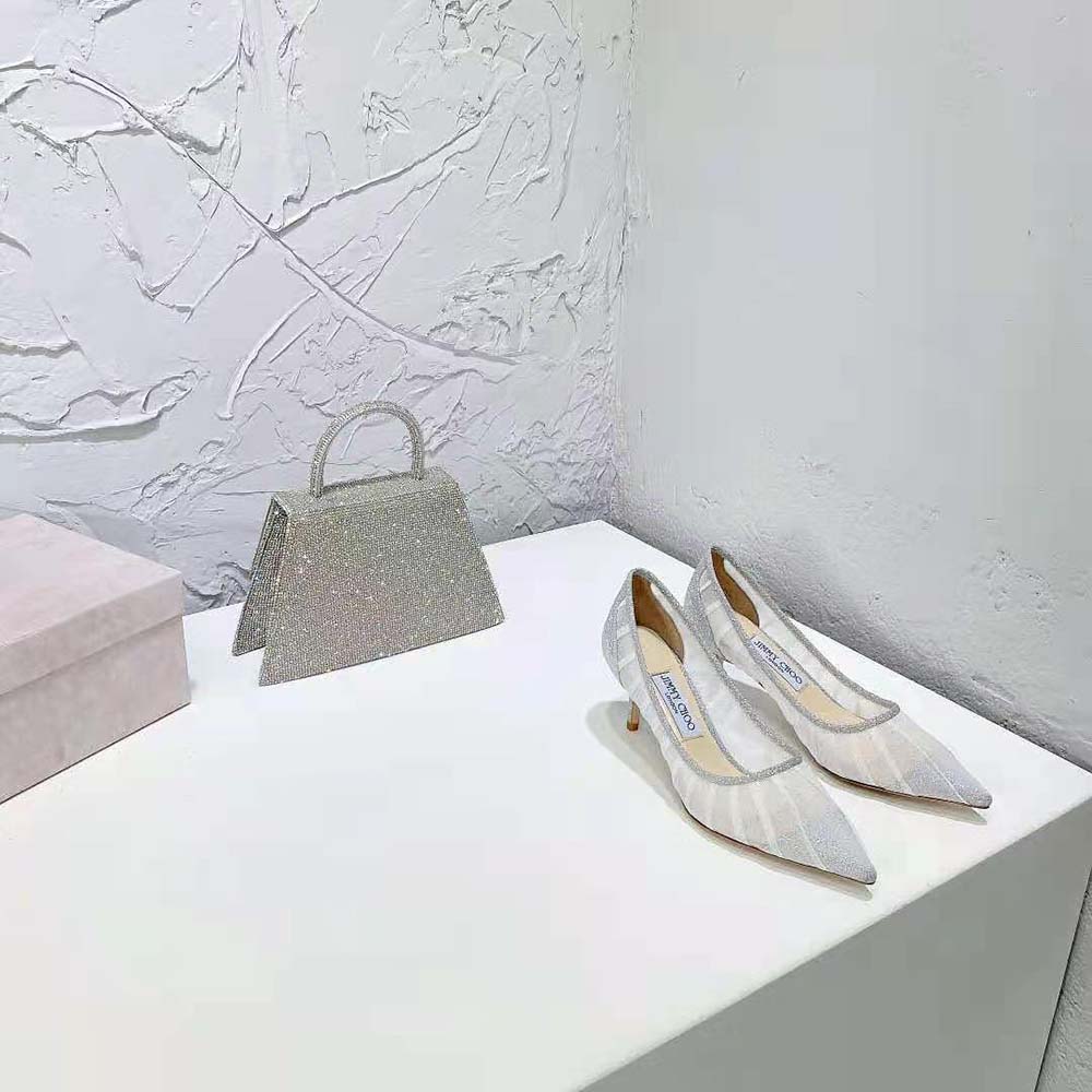 Overhead detail of signature insole on Jimmy Choo Women Love 65 pumps