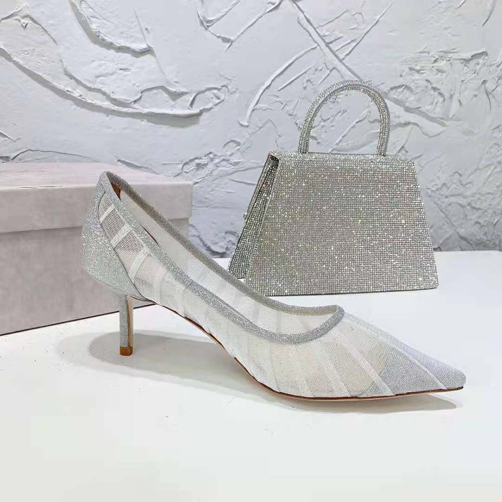 Jimmy Choo Women Love 65 Metallic Silver Glitter Fabric Pumps - image 8