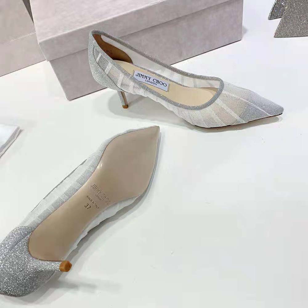 Jimmy Choo Women Love 65 Metallic Silver Glitter Fabric Pumps - image 10