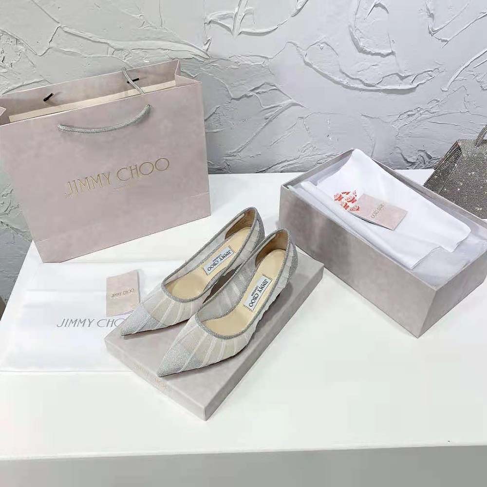 Jimmy Choo Women Love 65 Metallic Silver Glitter Fabric Pumps - image 5