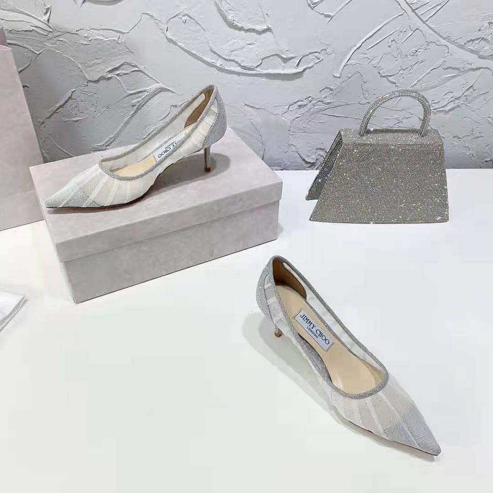 Jimmy Choo Women Love 65 Metallic Silver Glitter Fabric Pumps - image 6