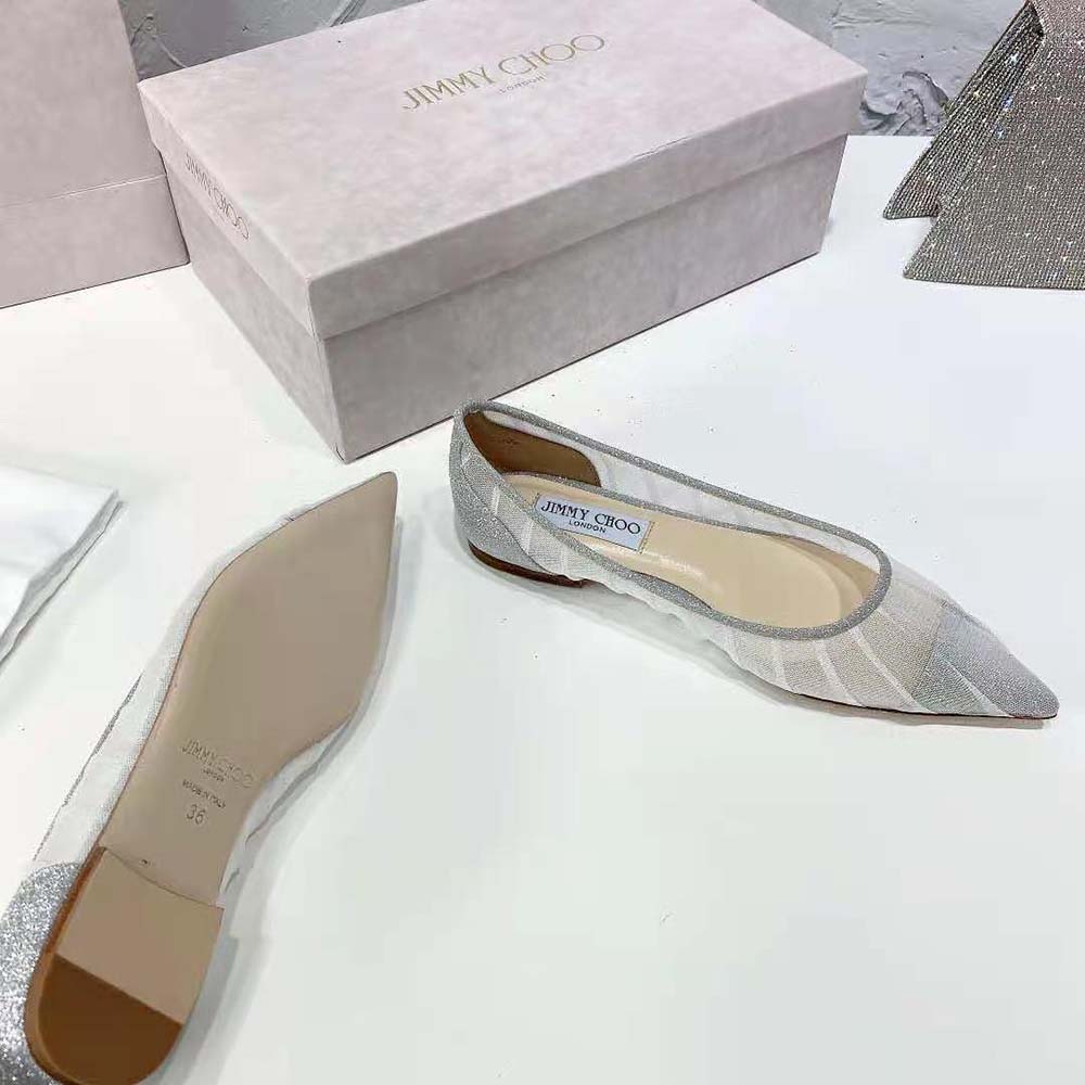 Jimmy Choo Women Love Flat Metallic Silver Glitter Fabric Flats - image 10