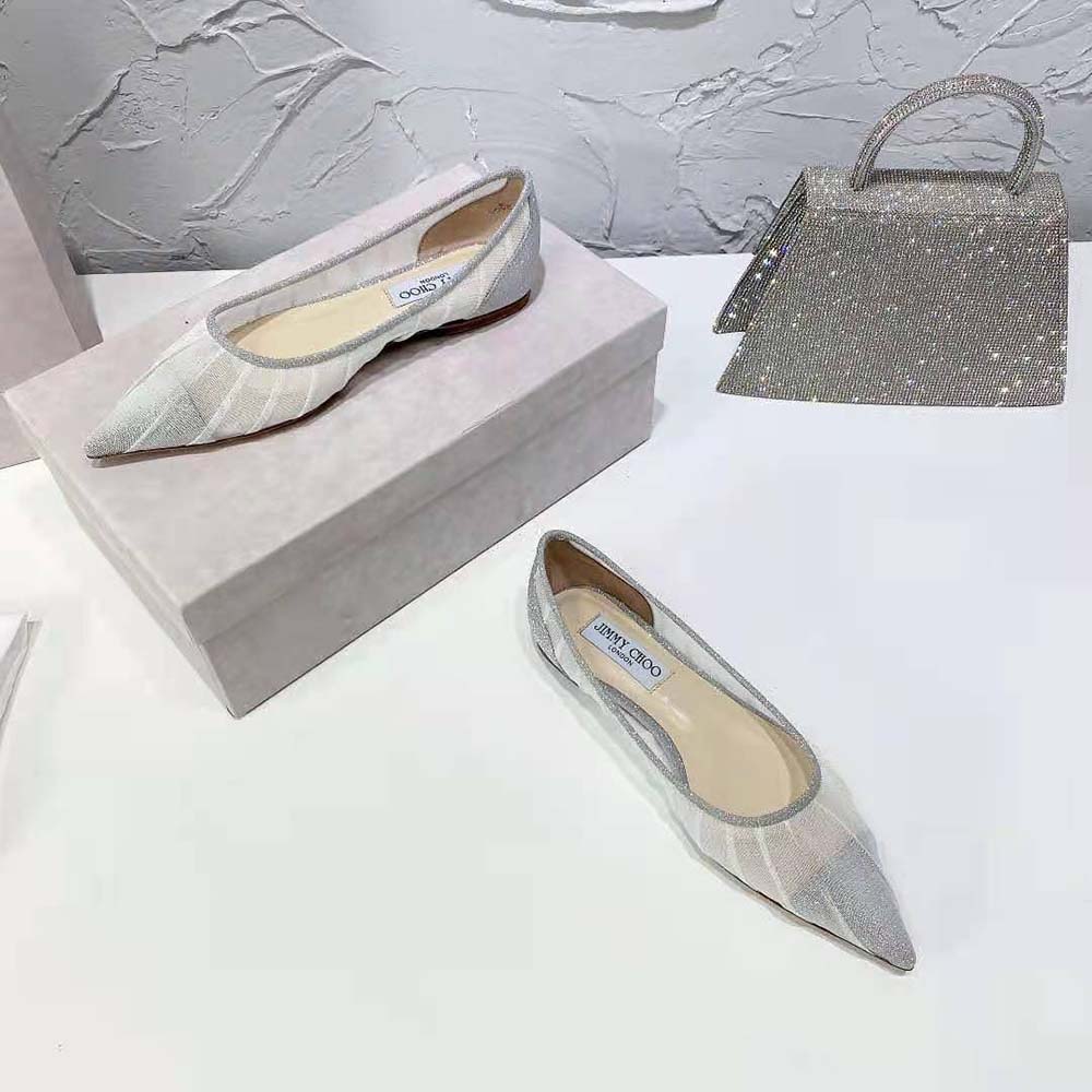 Jimmy Choo Women Love Flat Metallic Silver Glitter Fabric Flats - image 7