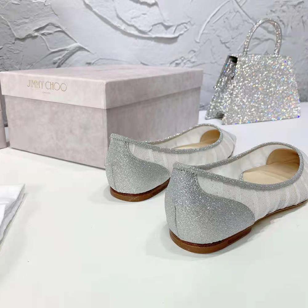 Jimmy Choo Women Love Flat Metallic Silver Glitter Fabric Flats - image 8