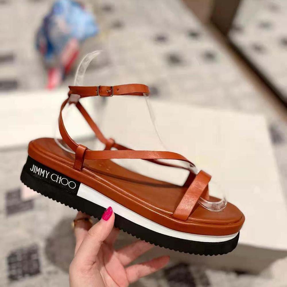 Jimmy Choo Women Pine Flat Cuoio Vachetta Leather Platform Sandals - image 9