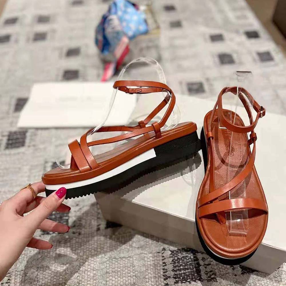 Jimmy Choo Women Pine Flat Cuoio Vachetta Leather Platform Sandals - image 7