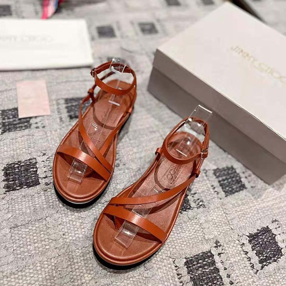 Jimmy Choo Women Pine Flat Cuoio Vachetta Leather Platform Sandals - image 4