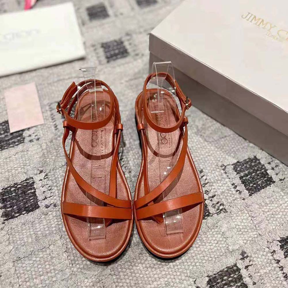 Jimmy Choo Women Pine Flat Cuoio Vachetta Leather Platform Sandals - image 5