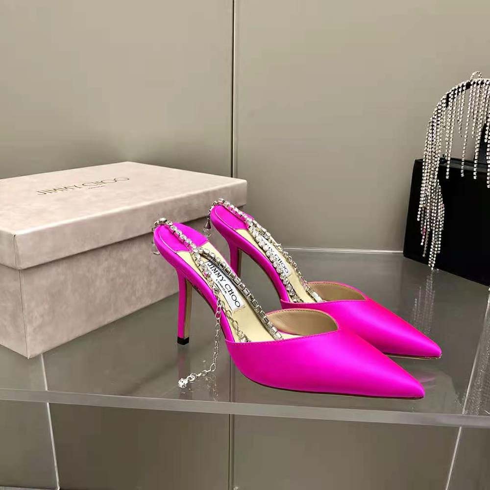 Jimmy Choo Women Saeda 100 Fuchsia Satin Pumps with Crystal Embellishment - image 4