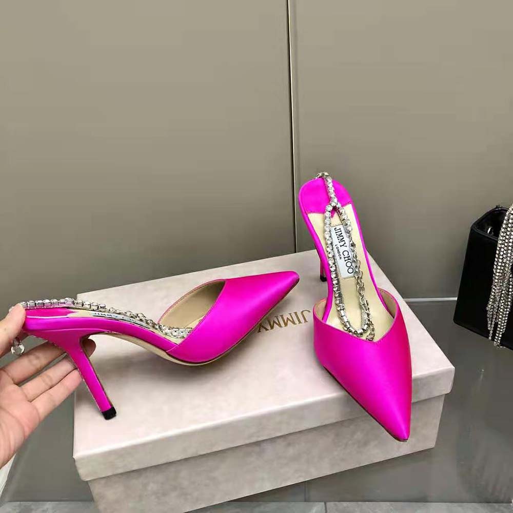 Jimmy Choo Women Saeda 100 Fuchsia Satin Pumps with Crystal Embellishment - image 5