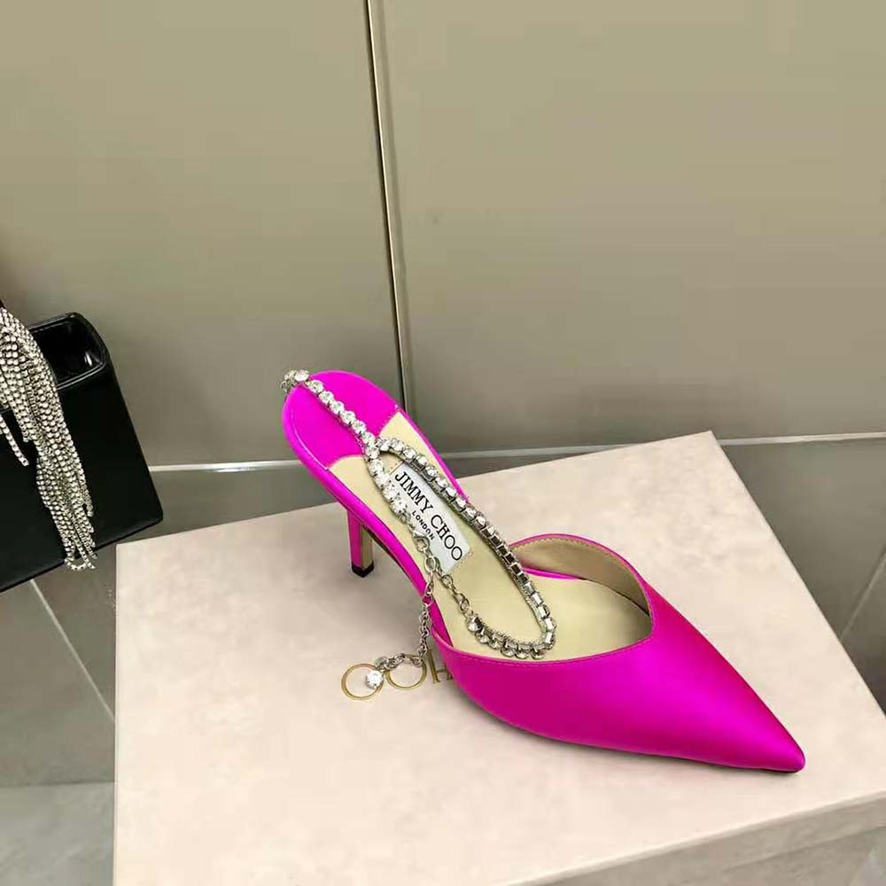 Jimmy Choo Women Saeda 100 Fuchsia Satin Pumps with Crystal Embellishment - image 6
