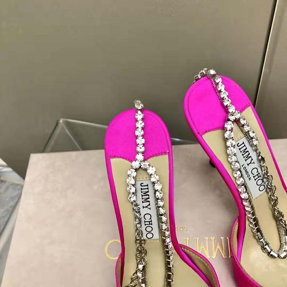 Jimmy Choo Women Saeda 100 Fuchsia Satin Pumps with Crystal Embellishment - image 8